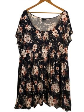Navy & Pink Floral Torrid 3X Mini Dress Short Blue & Pink Flower Sun Dress